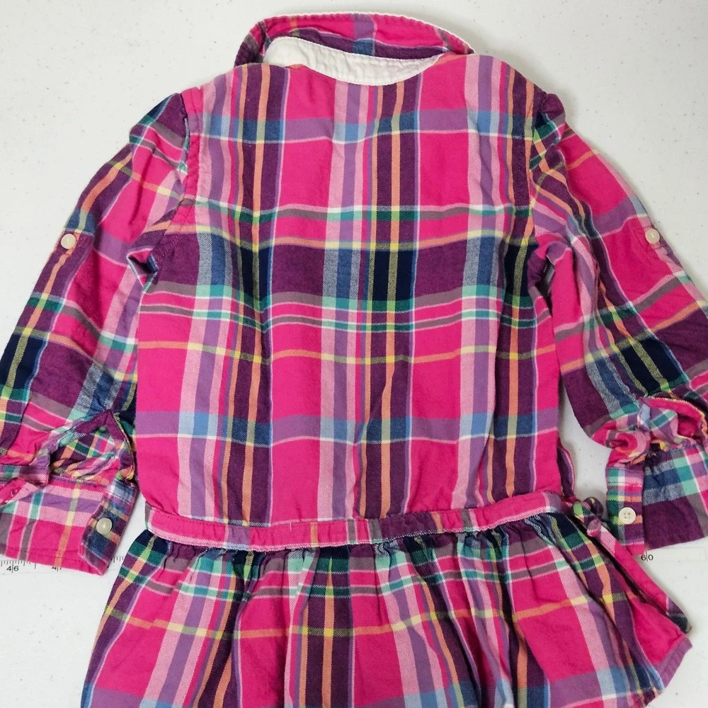 Ralph Lauren Dress Girls 2T Pink Tartan Plaid Peplum Long Sleeve Preppy Classic